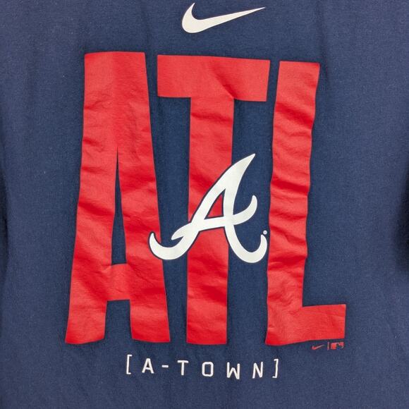 Nike Atlanta Braves T Shirt Large Men’s Navy Blue MLB Tee ATL A-Town Baseball - Picture 2 of 4